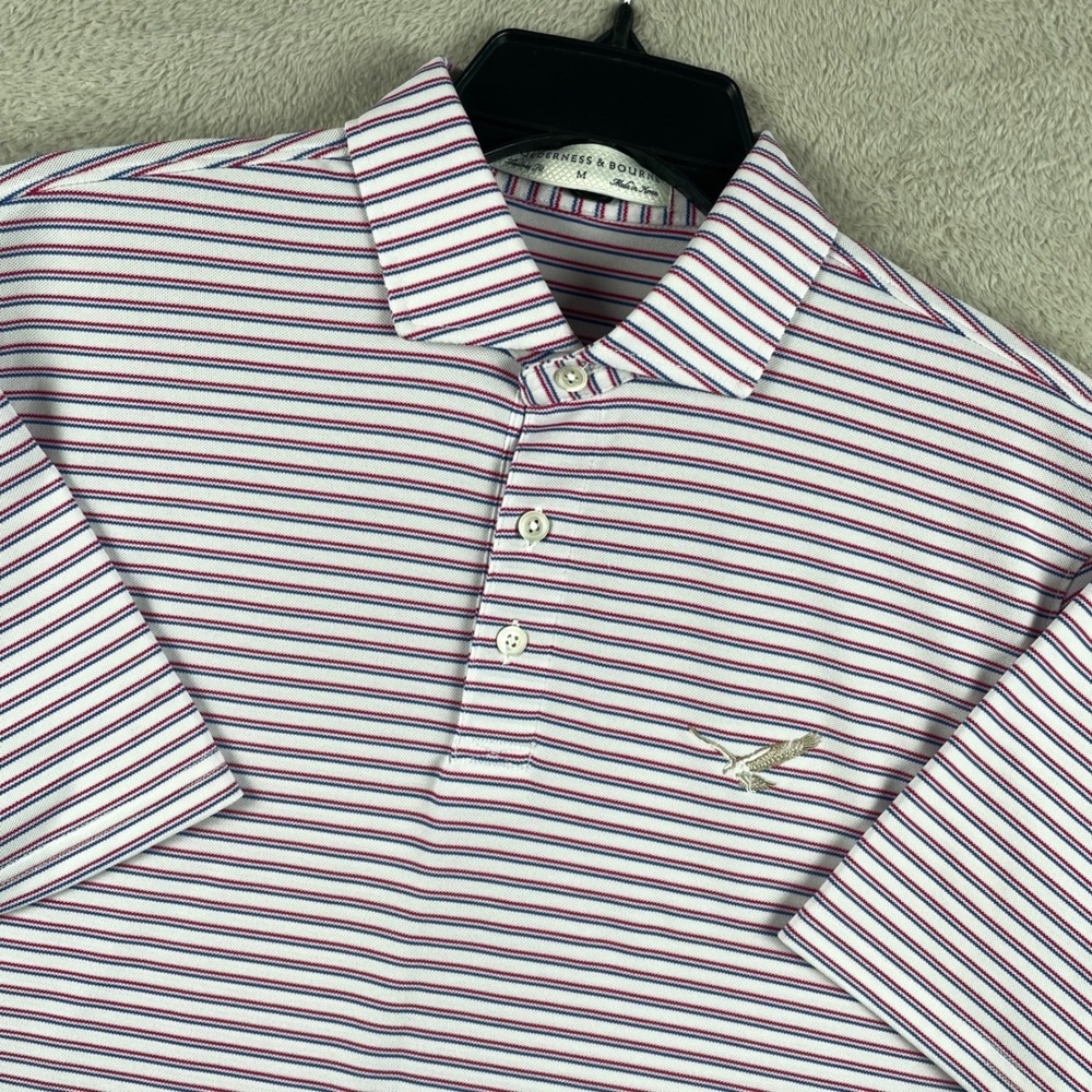 Holderness & Bourne Polo Shirt Mens Medium White Striped Golf Eagle Embroidery